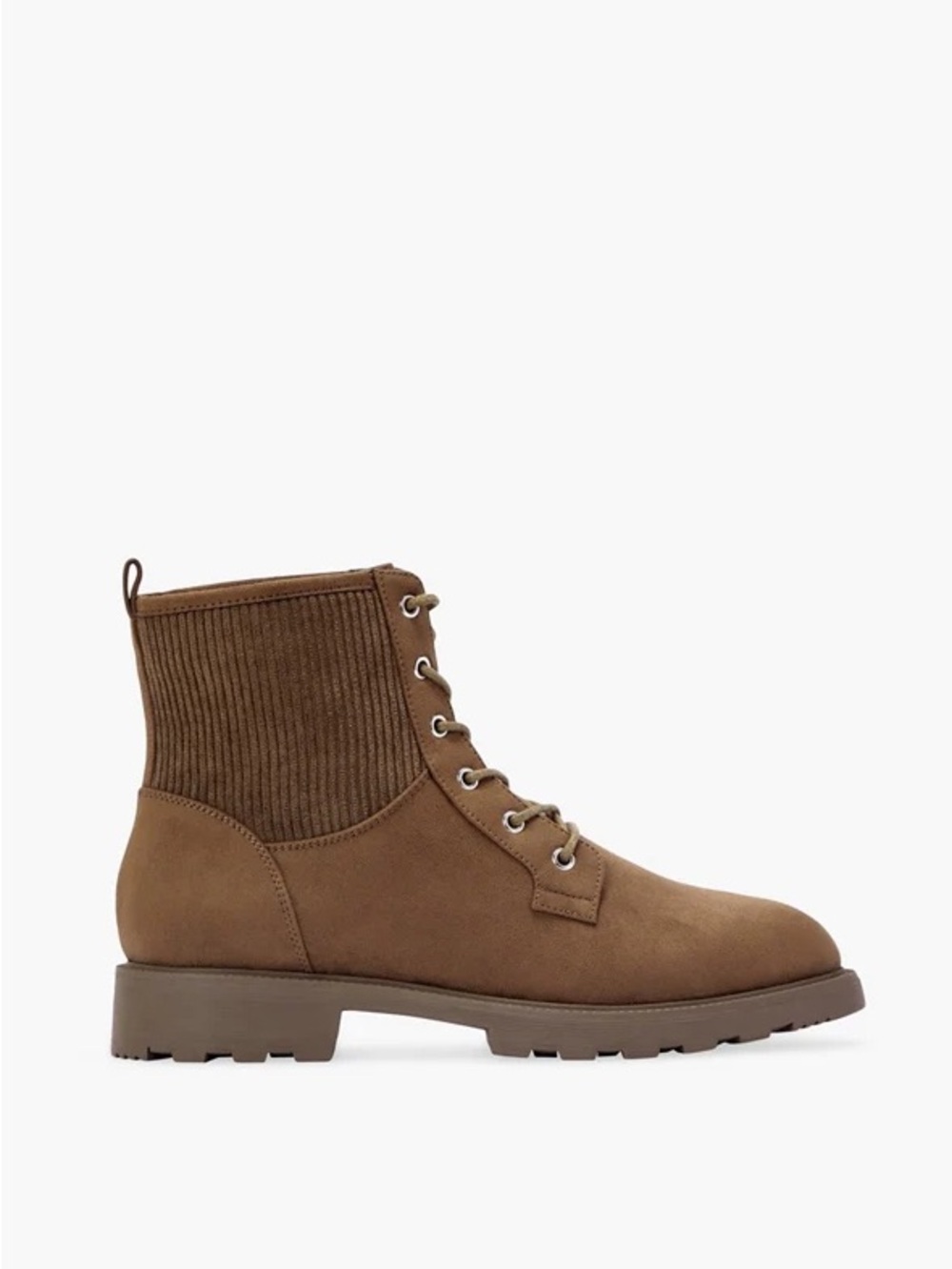 JustFab Olive Suede Lace-Up Ribbed Ankle Boots